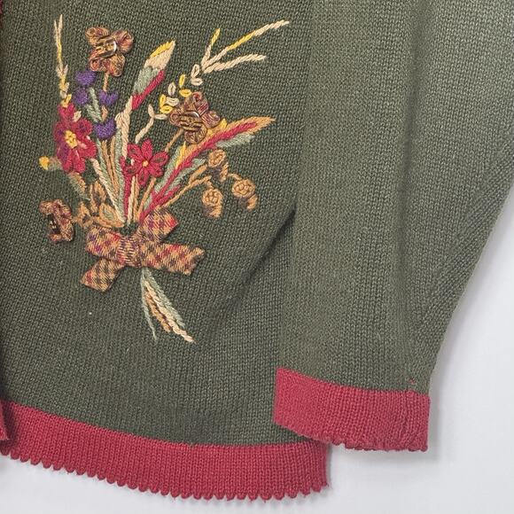 Napa Valley Women’s Cardigan Sweater Small Green Houndstooth Floral Embroidered - Picture 2 of 9